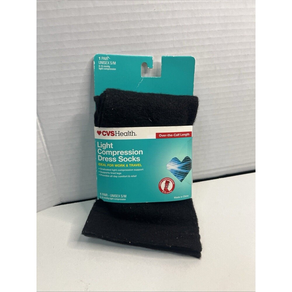 CVS Health Light Compression Dress Socks Over-the-Calf Black Graduated, Washable